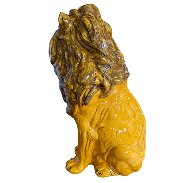 1970s Large Italian Majolica Roaring Lion Sculpture, Hand-Painted Glazed Ceramic 1970s For Sale - Image 5 of 11