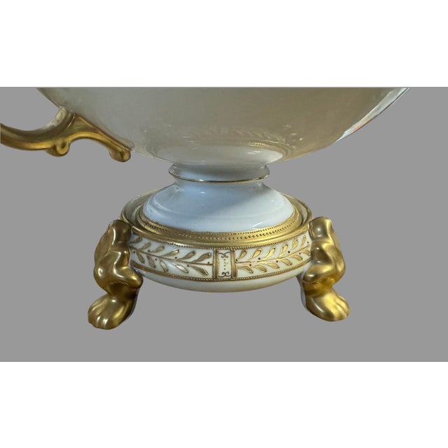 Rose Antique Nippon Hand Painted Porcelain Compote Roses Landscape Gilt Footed Stand For Sale - Image 8 of 12