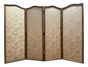 Louis XVI Style Screen in Yellow Silk and Gilded Stucco