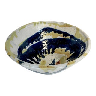 1970s Boho Chic Folk Art Hand Thrown Studio Pottery Bowl, Artist Signed. For Sale
