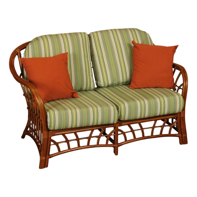 South Sea 'New Kauai' Rattan Loveseat With Sunbrella Cushions For Sale