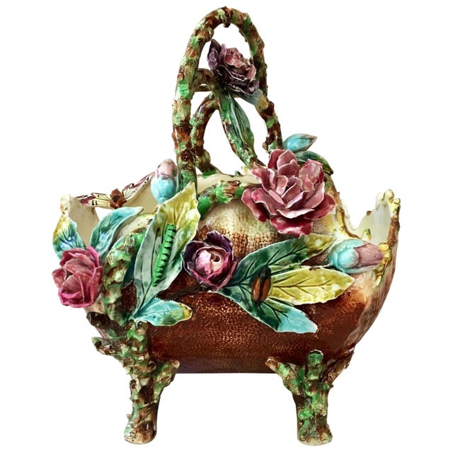 French Majolica Flowers and Insects Basket, circa 1880 For Sale - Image 11 of 11