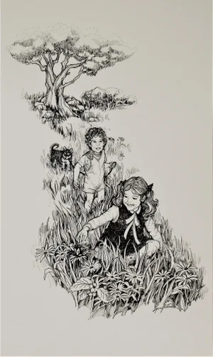 Lynn Gertenbach, Two Children and Dog, Circa 1970