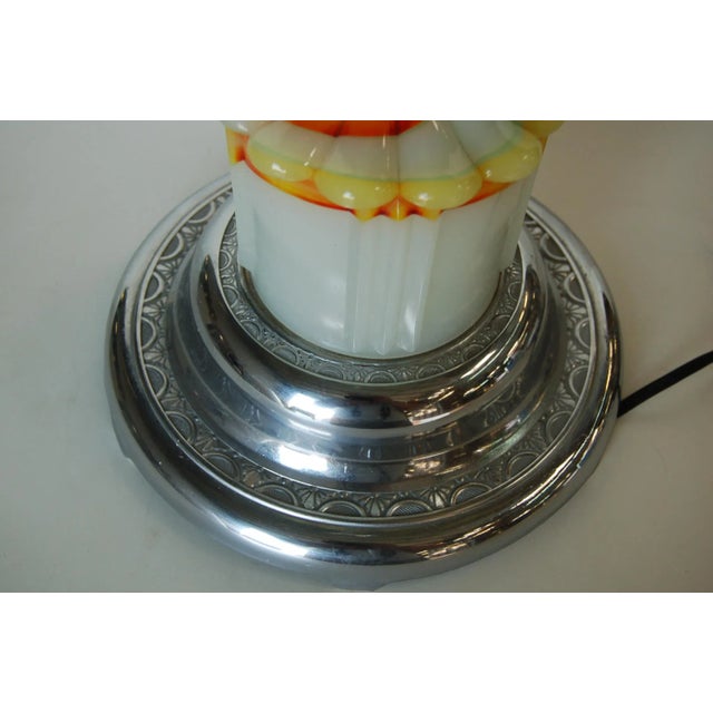 1930s Art Deco Agate Glass and Chrome Lightup Illuminating Side Table For Sale - Image 5 of 11