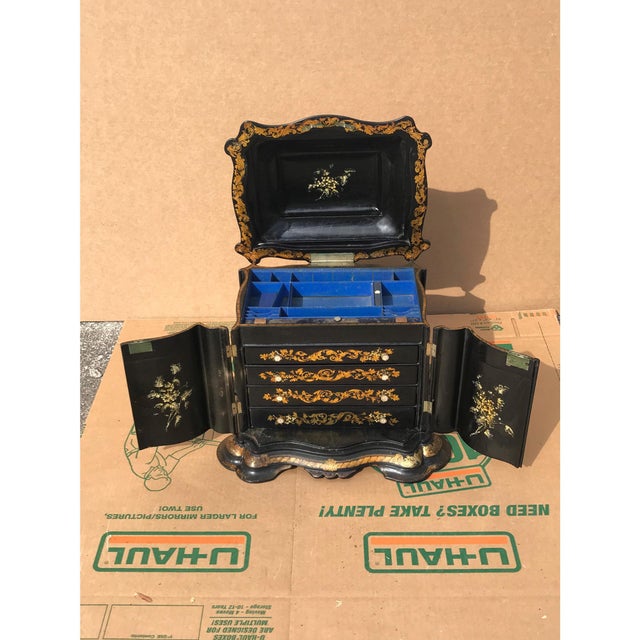 19th C. Large English Papier Mache Monumental Jewelry Box