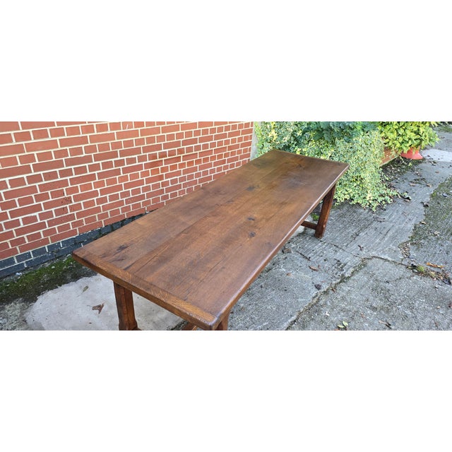 Huge four plank cleated French oak farmhouse kichen table with singledrawer to each end, H stretcher, wonderful colour and...
