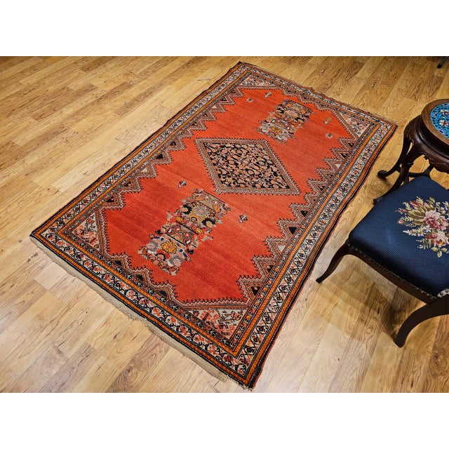 Vintage Malayer Area Rug, Hand-Knotted Wool, Geometric Tribal Pattern, 4x7, Terracotta & Navy For Sale - Image 10 of 18