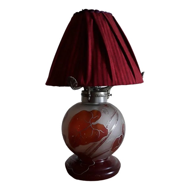 Vintage Silver Colour Metal Mounting & Red Fabric Shade Table Lamp from Carly, 1960s For Sale