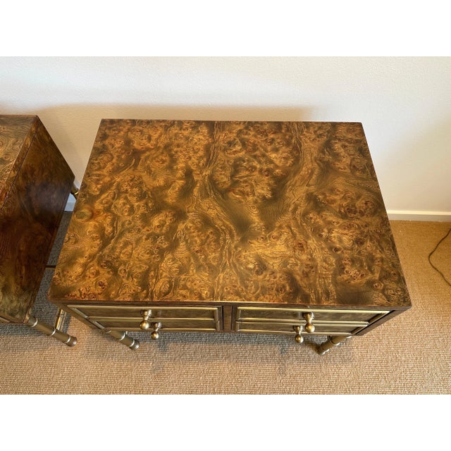Vintage Burlwood and Brass Night Tables by Mastercraft - A Pair For Sale - Image 9 of 11