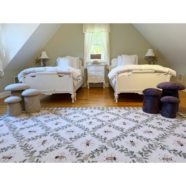 Set of 3, Custom Upholstered Purple Mushroom Footstools Wrapped in decadent deep-purple velvet chenille, they’re soft,...