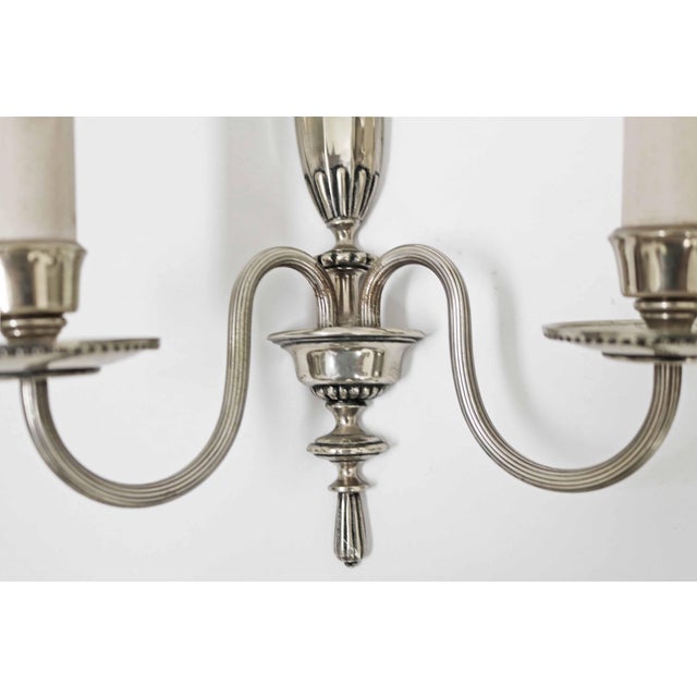 Neoclassical Louis XVI Regency Style 2-Light Wall Lights in Silver, Italy, 1980s, Set of 3 For Sale - Image 6 of 8