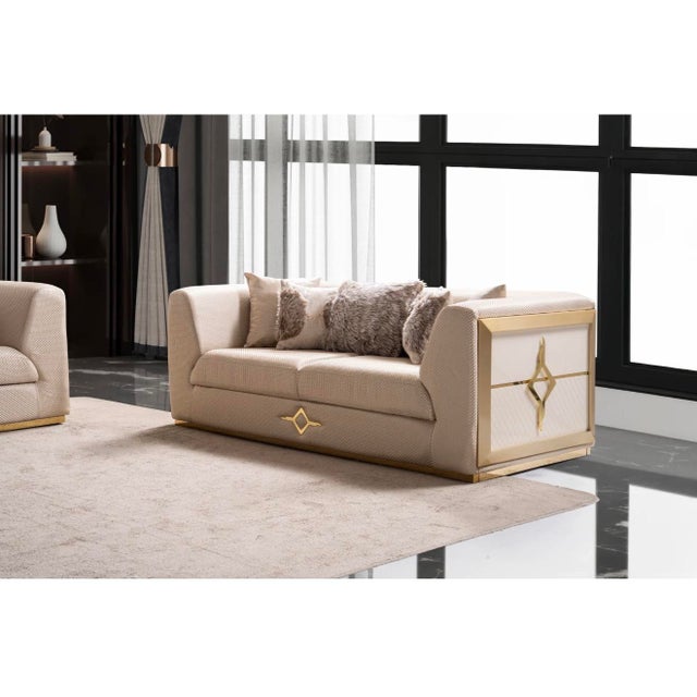 Beige New Vega 3–Piece Gold Accent Modern Luxury Living Room Set - Sofa , Loveseat & Chair For Sale - Image 8 of 18