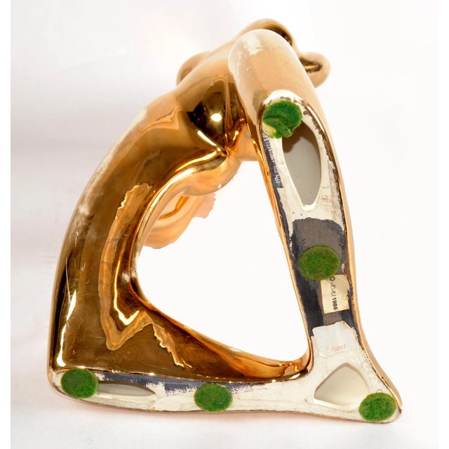 1986 Bohemian Jaru Cubist Nude Ceramic Woman Sculpture Distressed Gold Finish For Sale - Image 12 of 14