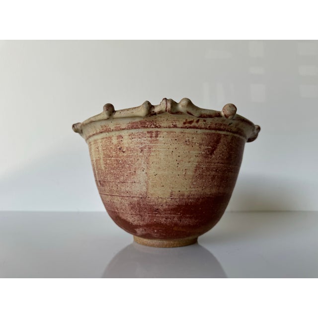 80's Vintage M. Polenberg Art Pottery Bowl With Sculpted Rim and Abstract Design Interior For Sale - Image 4 of 12