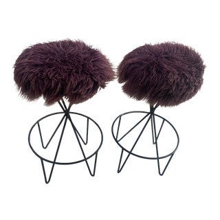 1950s Pair of Wrought Iron Barstools Attributed to Frederick Weinberg For Sale