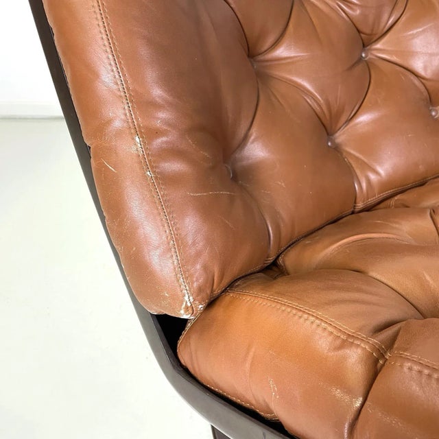 Black Italian Space Age Armchair in Brown Leather and Black Plastic by Play, 1970s For Sale - Image 8 of 9