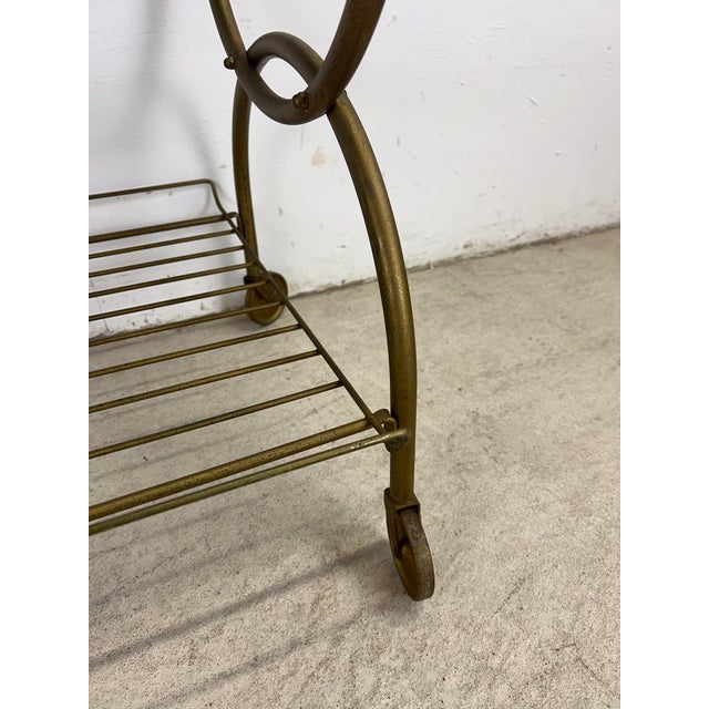 Mid Century Modern Petite Wheeled Bar Cart With Brass Accents For Sale - Image 11 of 12