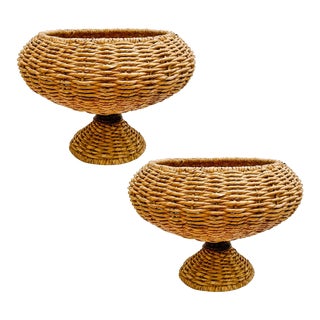 Rattan Wicker Urn Planters - a Pair For Sale