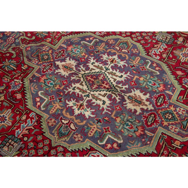 Red Vintage RedTabriz Pesian Wool Rug With Medallion Motif For Sale - Image 8 of 8