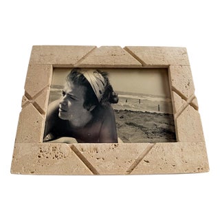 Mid-Century Modern Italian Carved Travertine Table Picture Frame, 1970s For Sale