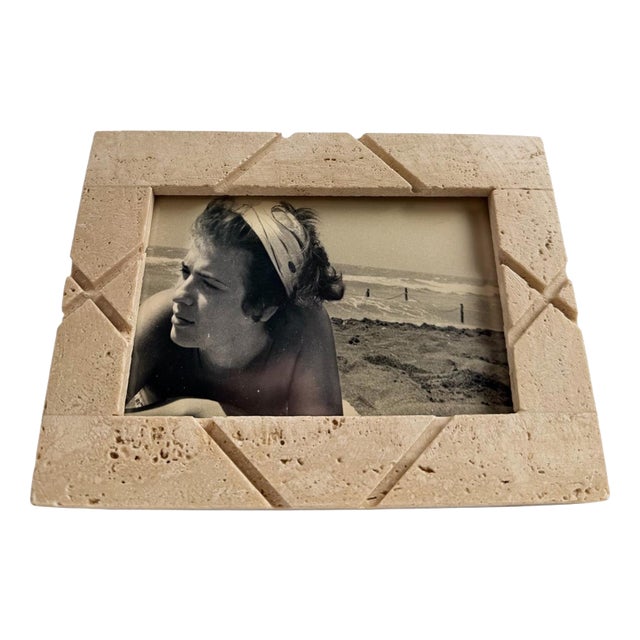 Mid-Century Modern Italian Carved Travertine Table Picture Frame, 1970s For Sale