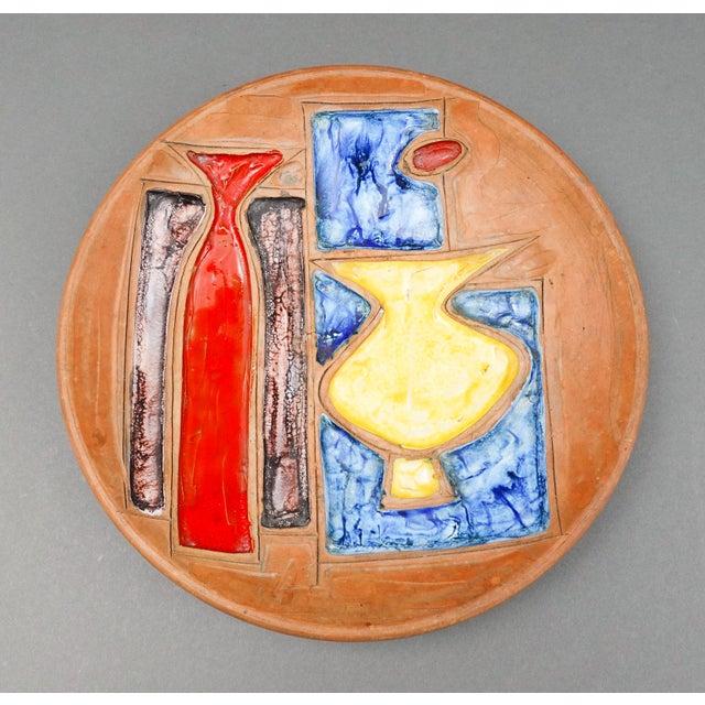 Raymor Bitossi Alvino Bagni Italy Mid Century Modern Terra Cotta Art Pottery Plate 10 3/4" Measures approximately 10 3/4"...