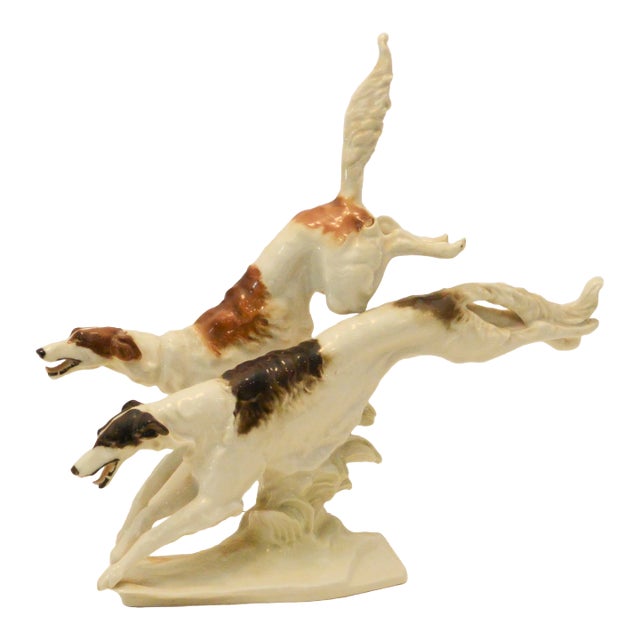 Large Art Deco Hutschenreuther Running Borzois Figurine by Karl Tutter For Sale