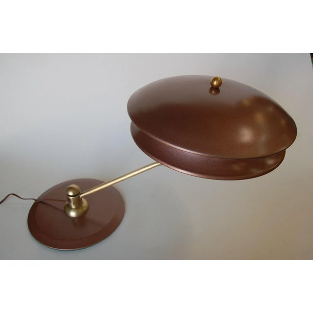 Art Deco swivel desk lamp w/ Large 13" double saucer shade by Art Specialty Co. Measures 25" Wide x 13" Deep x 14" Tall x...
