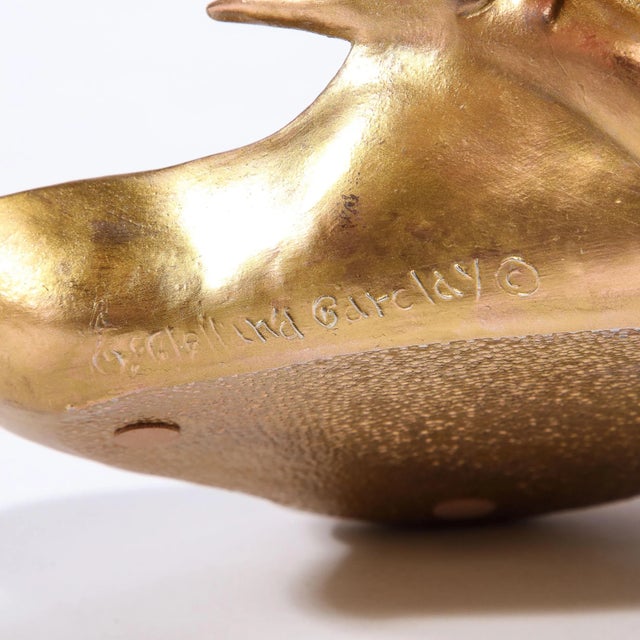 1980s Modernist Sculptural Gilded Dish With Swordfish Motif in Relief For Sale - Image 11 of 13