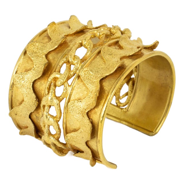 Mercedes Robirosa Gilded Cuff Bracelet With Carving For Sale