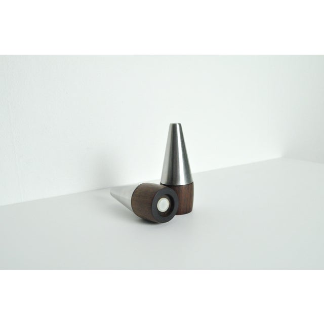 Danish Modern Rosewood and Stainless Steel Salt and Pepper Shakers, 1960s, Set of 4 For Sale - Image 11 of 12