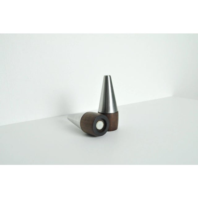 Danish Modern Teak and Stainless Steel Salt and Pepper Shakers, 1960s, Set of 4 For Sale - Image 11 of 12