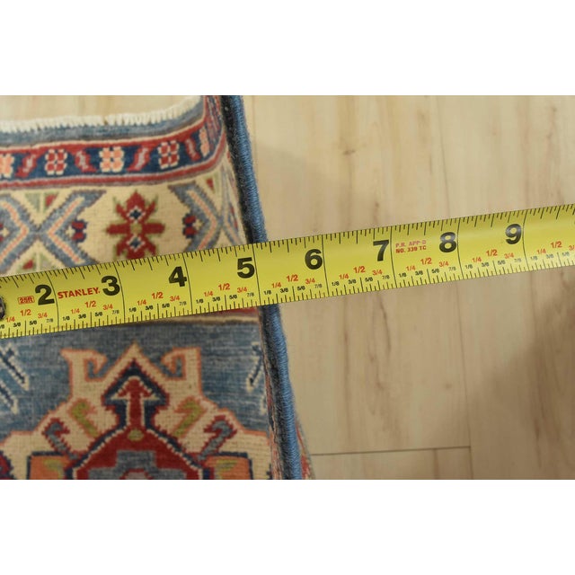 Kazak Runner 2’9” X 9’6” Blue Wool Tribal Hand-Knotted Oriental Rug For Sale - Image 10 of 11