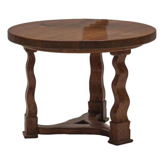 French Elmwood Centre Table with Decorative Marquetry, 1960s For Sale