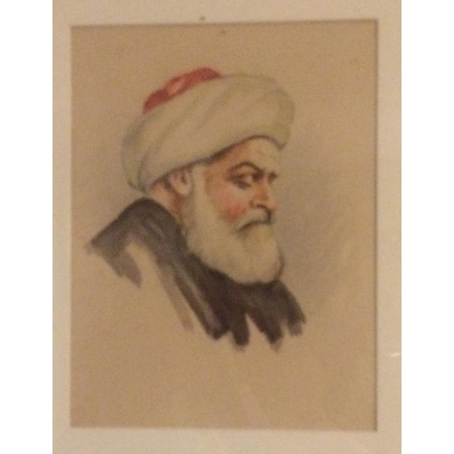 Paper Handsome Oientalist Portraits:Arab Men,1890s Rare Museum Qual Watercolurs Otto Pilny - Set of 2 For Sale - Image 7 of 9
