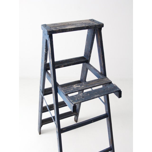 Mid 20th Century Vintage Blue Wooden Ladder For Sale - Image 5 of 12