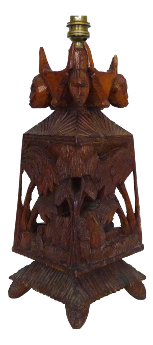 Large Vintage Table Lamp in Carved Wood, 1950s
