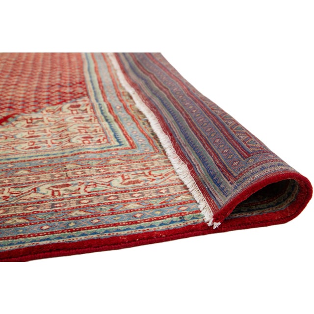 Persian Vintage Red Mahal Persian Wool Rug With All Over Geometric Pattern For Sale - Image 3 of 6