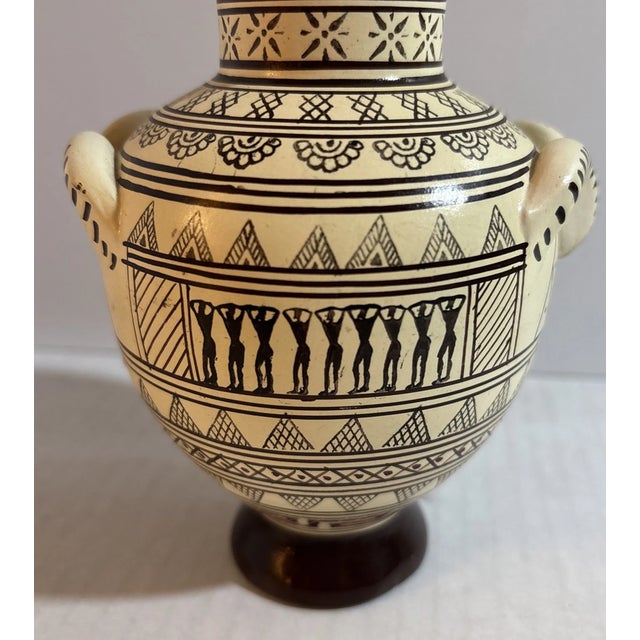 Tribal Vintage Greek Hand Made Ceramic Geometrical Vase For Sale - Image 3 of 9