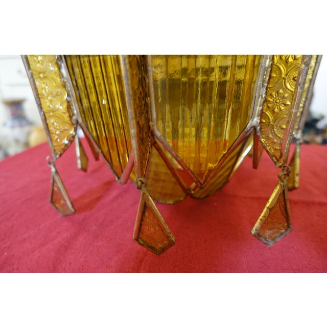 1920s Vintage Art Deco Stained Glass Lantern Chandelier, 1920s For Sale - Image 5 of 6