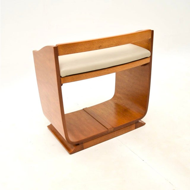 1930s Art Deco Elm and Leather Stool, 1930s For Sale - Image 5 of 7