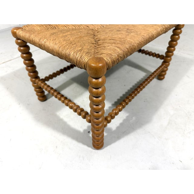 Low Oak Bobbin Stool with Rush Seat, 1930s For Sale - Image 8 of 10