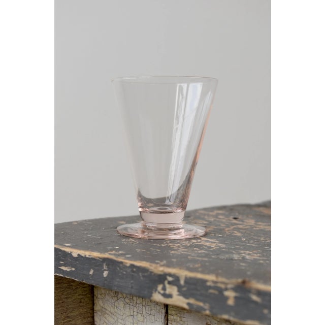 Vintage Soft Pink Conical Drink Glasses, Set of Six, Circa 1940s. Delicate, stemless blown glass conical vessels with disc...