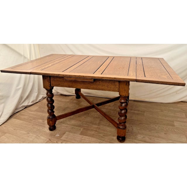 Wood Antique Expanding Pub Kitchen Dining Table Large Barley Twist Legs Quarter Sawn For Sale - Image 7 of 18