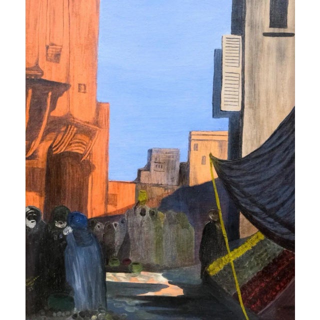 Paint 1963 Oil on Board Painting of Morocco Probably Marrakech. Souk Street Scene For Sale - Image 7 of 7
