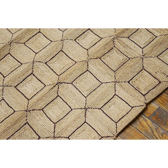 Wood 1950s Beige Cream Vintage Geometric Reed American Knotted Mid Century Modern Rug For Sale - Image 7 of 7