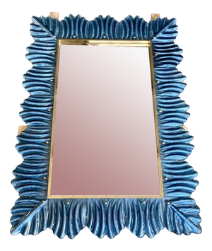 Blue Murano Glass and Brass Wall Mirror, 2000s