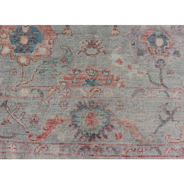 2020s Modern All-Over Floral Oushak With a Light Blue-Gray Background and Multi-Color Rug For Sale - Image 5 of 13