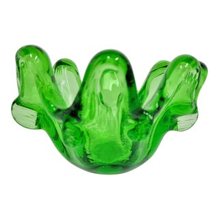 Italian Murano Art Glass Emerald Green Bowl For Sale