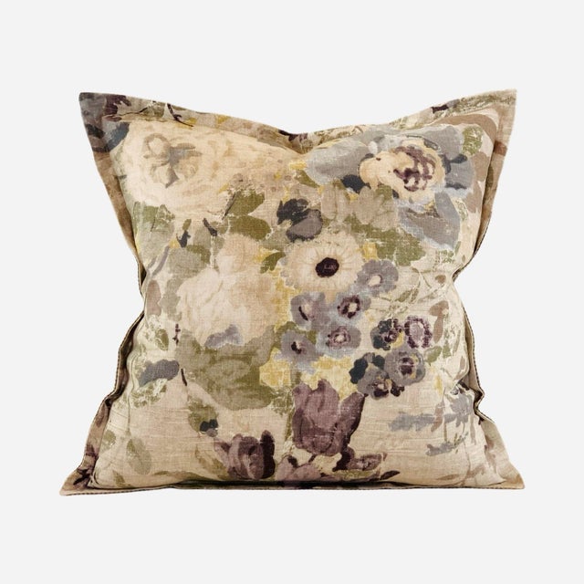 2020s Designer P Kaufmann Braemore Green Gray Lilac Purple "Lisette" Floral Bouquet Linen Pillow Covers- 3 Pc Set For Sale - Image 5 of 7